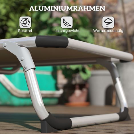 Chaise longue pliable de jardin avec coussin de tête, ergonomique, dossier réglable sur 4 positions, en aluminium, charge max 120 kg, pour jardin, terrasse, piscine, plage, beige (1/5)