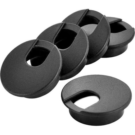 Packung mit 12 schwarzen Kabelabdeckungen aus Kunststoff, 50 mm (2 Zoll), für Schreibtische oder Tische. Kabelorganisator für Schreibtischoberflächen und Anschlüsse. (1/5)