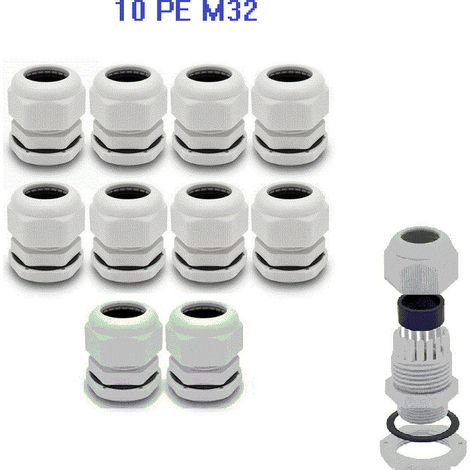 Presse étoupe M 32 en Polyamide avec contre écrou et joint Lot de 10 pièces