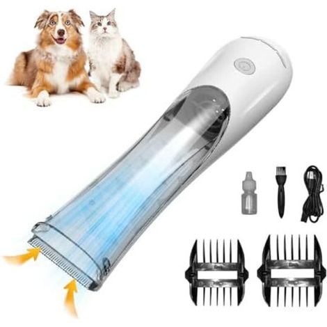 Tondeuse pour chiens avec aspirateur intégré - 3 vitesses, faible niveau sonore, tondeuse sans fil rechargeable pour animaux de compagnie-AquaForge
