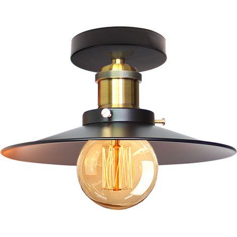 Vintage Plafonnier Industriel Retro en Métal Ø22cm Lustre Luminaire L'éclairage pour Chambre Salon Cuisine Couloir (Noir) (1/4)
