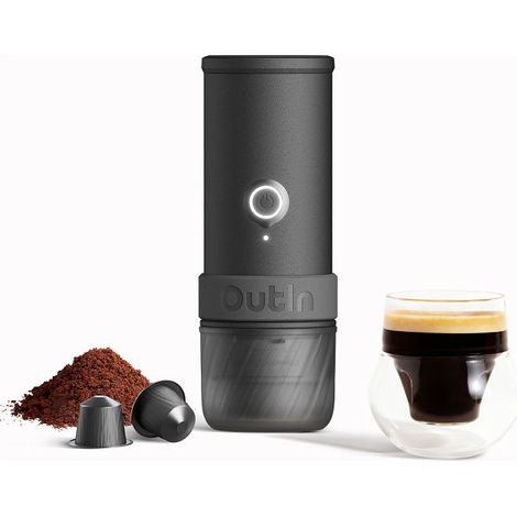 OutIn Mino Macchina da Caffè Espresso Elettrica Portatile - Grigio Siderale, Riscaldante, Caffè Macinato e Adattatore Capsule NS
