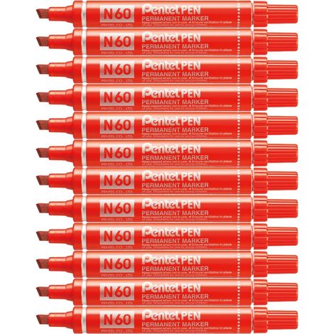 Pentel N 60 marcatore permanente Punta smussata Rosso 12 pz (1/4)