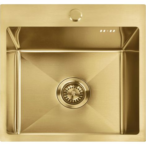 Évier Rea Leo 40 Brush Gold + Robinet De Cuisine Fresh Brush Gold 40x45x18,5cm (1/5)