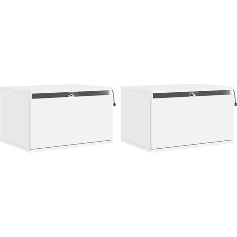 Set di 2 comodini da parete con luci LED e cassetto in legno ingegnerizzato bianco DEC036123