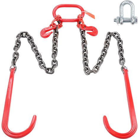 Mophorn chaîne de remorquage 3/8"x3' G80, crochets en J et crochets de préhension, charge de 7800 lb, pour remorque, récupération de dépanneuse, sans tension, robuste, rouge, acier G80