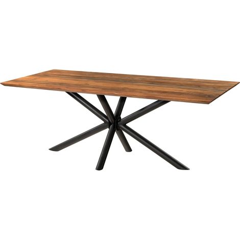 Table à manger en bois d'acacia 180x90x76 naturel laqué / Epoxy noir, support Spider rond anthracite mat EPOXY