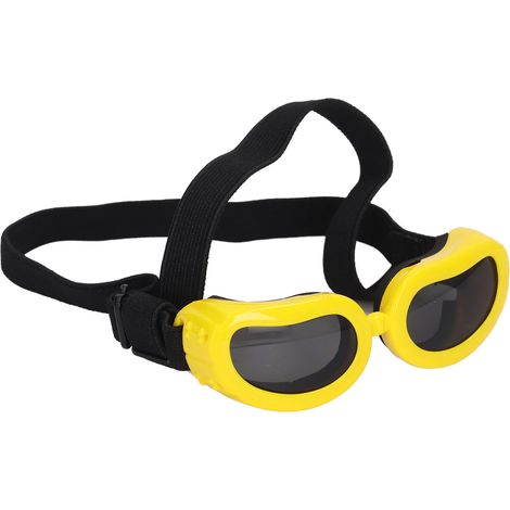 Lunettes de protection pour chiens avec protection UV, bretelles réglables, coupe-vent, monture souple, jaunes. (1/5)