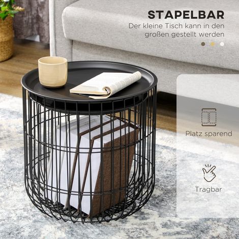 Ensemble de 2 tables basses scandinaves empilables noires, avec espace de rangement