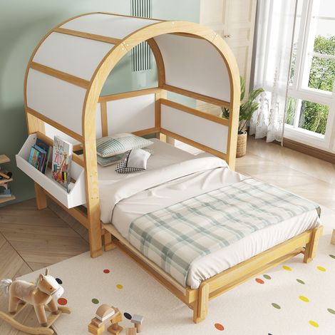 Letto Estraibile 140x200 cm con Struttura Estensibile Bianco e Naturale (1/5)