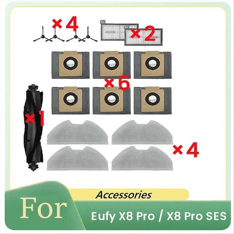 17 pièces de rechange pour aspirateur robot Eufy X8 Pro / X8 Pro SES : brosse principale, filtre et filtre. (1/5)
