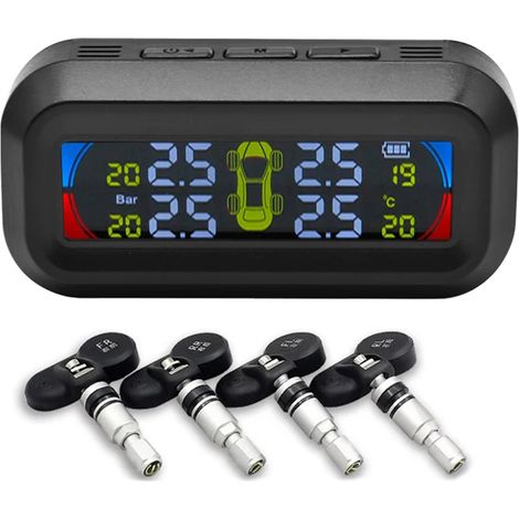 (Rouge Bleu Interne) Capteurs de pression des pneus pour véhicule intelligent, alimentation solaire, écran LCD numérique, alarme de sécurité automobile, capteurs de pression des pneus (1/5)