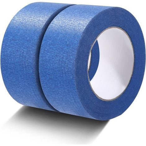 Ruban de Masquage 50mm x 50m - 2 Rouleaux Bleu Pour Peinture, Résistant Aux UV, Pour Intérieur et Extérieur Sur Plusieurs Surfaces de Décoration
