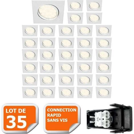 Lot de 35 spot encastrable orientable carré led smd gu10 230v blanc rendu environ 50w halogène (1/5)