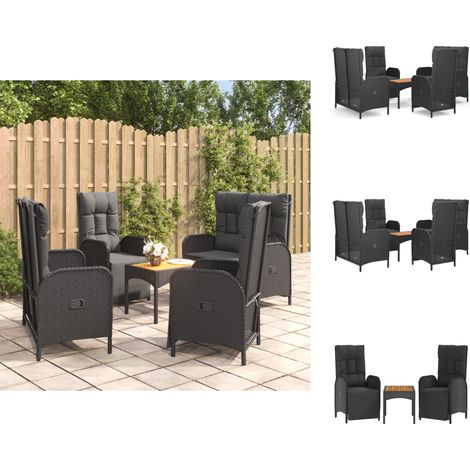 Gartenmöbel-Sets - Living 5-tlg. Garten-Essgruppe mit Kissen Schwarz Poly Rattan (1/5)