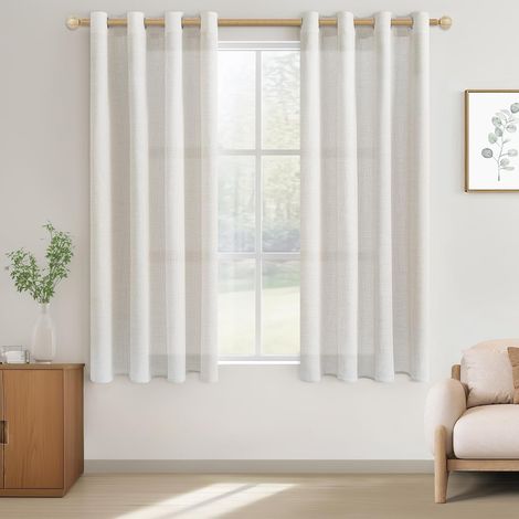 Rideaux Voilage Fenetre en Lin de Chambre Courts 140x145 CM, Rideau Voilage Translucide à Oeillets Élégant et Beau, Rideau Voile pour Cuisine Salon Baie Vitrée, Ivoire Blanc, 2 Pièces (1/5)