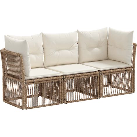 Gartensofa-set 3 pcs Beige Poly-Rattan vidaXL