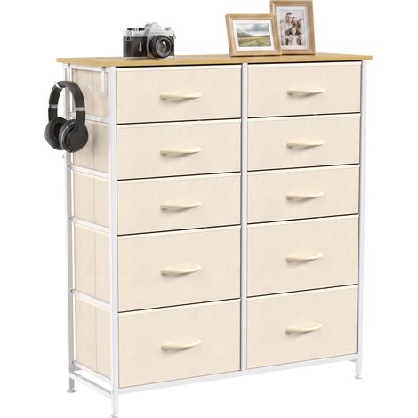 HOMCOM Fabric Chest of Drawers, 10 Drawer Dresser for Bedroom, Beige (1/5)