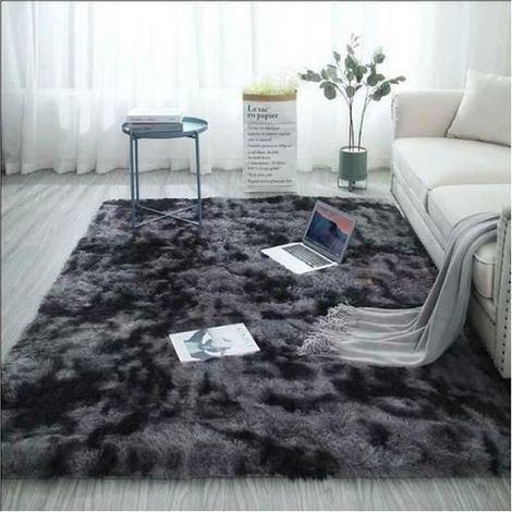 Tapis de Salon Shaggy en Peluche Gris Foncé 80 x 160cm Tapis Chaud Décoration de Maison, Tapis Doux de Chambre, Tapis de Noël (1/4)