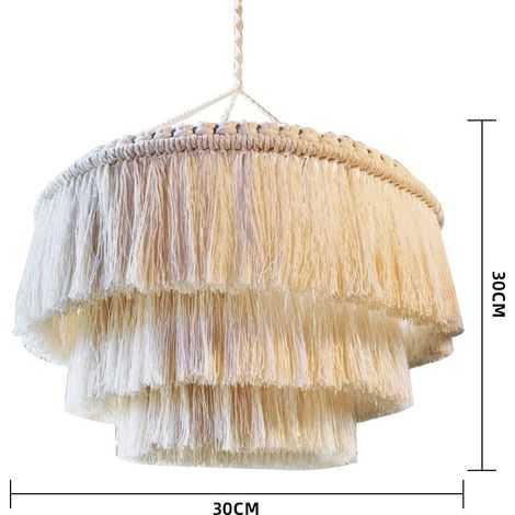Abat-jour en macramé blanc 30x30cm, suspension bohème en tissu faite main pour salon (1/3)