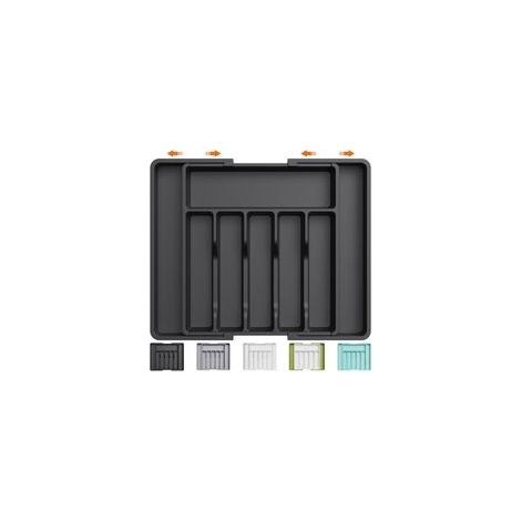 Range-couverts ZVD, plateau à ustensiles extensible pour tiroir, organiseur de tiroir réglable pour cuisine, rangement compact en plastique pour cuillères et fourchettes, noir (1/4)