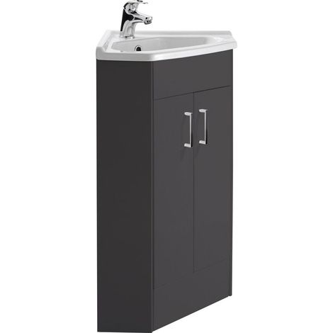 Balterley Floor Standing 2 Door Bathroom Corner Vanity Basin Unit, H: 837 x W: 590 x D: 415mm, Dark Grey (1/4)