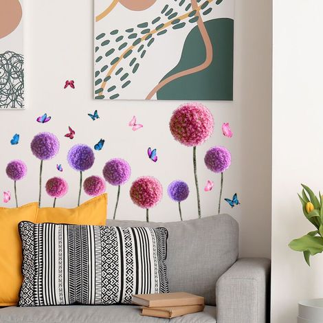 Un lot de Sticker Muraux Pissenlit papillons Autocollant Mural Amovible pour Chambre Salon Decoration (1/4)
