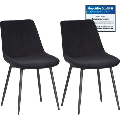 Albatros BOSA Samtstuhl Schwarz – 2er-Set Esszimmerstühle im modernen Retro-Design, gepolstert & ergonomisch, DEKRA-geprüft, pflegeleichter Bezug (1/5)