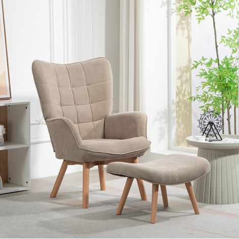 Ohrensessel mit Hocker 72x80x101 cm khaki aus Polyester mit Holzbeinen und hohem Sitzkomfort (1/5)