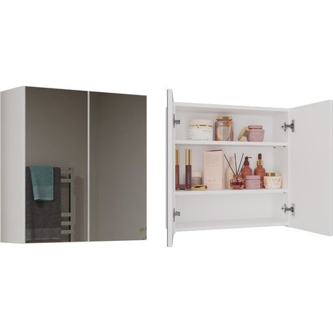 Meuble de salle de bain suspendu avec miroir au-dessus du lavabo - Blanc, 60 cm de large - Idéal pour les petites salles de bain (1/5)