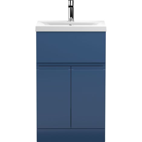 Rapture Floor Standing Vanity Basin Unit with Mid-Edge Ceramic Basin (Tap Not Included), 500mm - Satin Blue - Balterley