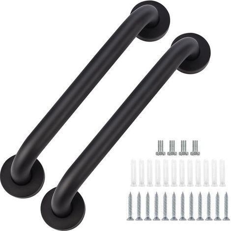 Maniglione di sicurezza a parete per bagno, set da 2 pezzi, 50 cm, staffe a muro in acciaio inox verniciato a olio nero, maniglione di sicurezza (1/4)