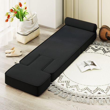 Canapé Paresseux Pliable Fauteuil de Sol Gaming avec Dossier Réglable en 5 Positions Repose-pieds & Plateau Coussin Confortable Siège Noir (1/2)