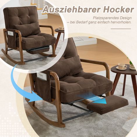Fauteuil à bascule contemporain avec ottoman, siège enfant en velours côtelé à rangements latéraux, chaise relax ergonomique avec soutien lombaire et inclinaison ajustable – idéal pour séjour, chambre (1/5)