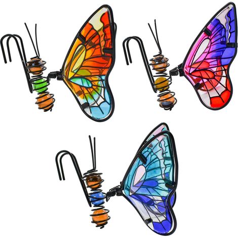 Lot de 3 décorations en forme de papillon pour pots de fleurs, décorations colorées en métal à suspendre pour jardin, cour, clôture, décoration extérieure (papillon) (1/5)