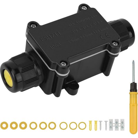 Boite Etanche Electrique Exterieur IP68, 2 Voies Boite de Jonction Etanche,Boîtier de Raccordement Connecteur de Câble Boite de Derivation pour Câble Ø 4 mm à 15mm,Noir (1/5)