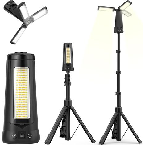 Projecteur de Chantier avec Trépied, 12000mAh Rechargeable Lampe de Camping LED à 3 Têtes, 5000LM 6500/4500/3500K Réglable (1/5)