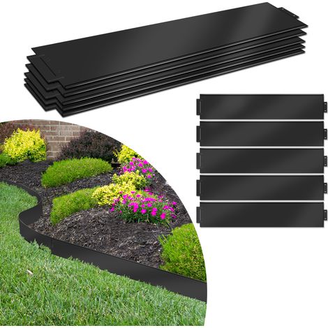 AUFUN Bordure de Jardin Exterieur, 5m Gazon Bordures en Acier Galvanisé pour Jardin Plantes Potager, 18 cm hauteur, Noir