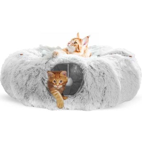 Tunnel Chat, Tunnel pour Chat Rond avec Coussin Lit, Tunnel Chat pour Interieur, Panier Chat
