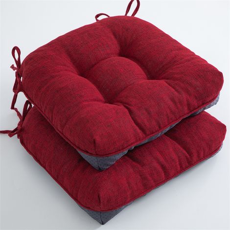 Lot de 2 coussins de chaise extra épais antidérapants et doux pour chaises de salle à manger avec attaches 40 x 40 x 10 cm, rouge