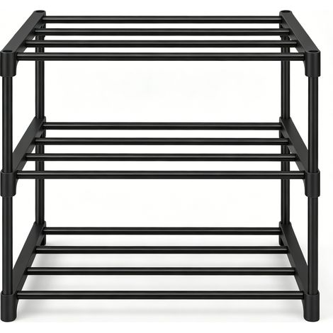 Scarpiera aperta da terra in metallo nero 3 ripiani 42 x 30 x 37 cm (1/5)