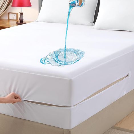 Protège-matelas imperméable – Anti-punaises de lit et anti-acariens, housse à fermeture éclair de 30 cm, protège-matelas pour petit lit double (blanc, 122 x 190 cm) (1/5)