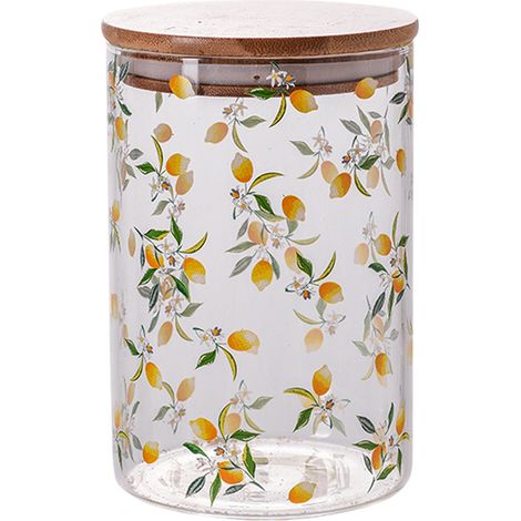 Boîte de rangement multifonctionnelle en verre hermétique avec couvercle en bambou pour thé, café, herbes, sucre, épices - Citron - Lot de 3//.