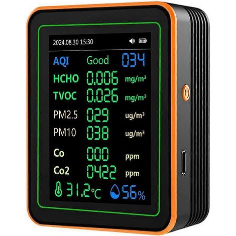Moniteur de qualité de l'air 12 en 1, compteur de particules PM2.5/PM10 avec fonction d'alarme, détecteur de monoxyde de carbone, détecteur de monoxyde de carbone domestique. (1/5)