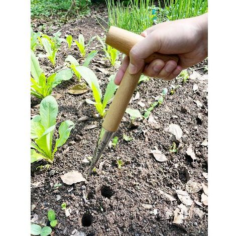 1-teiliges Gartenwerkzeug aus Holz für Pflanzlöcher, manuelles Gartenwerkzeug für den täglichen Gebrauch zum Pflanzen, Jäten und Belüften des Bodens. (1/5)