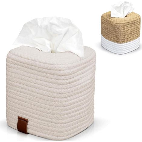 Quadratische Kosmetiktücherbox aus Baumwolle, stilvolle Taschentuchbox für Bad & Büro, Natur-Beige (1/5)