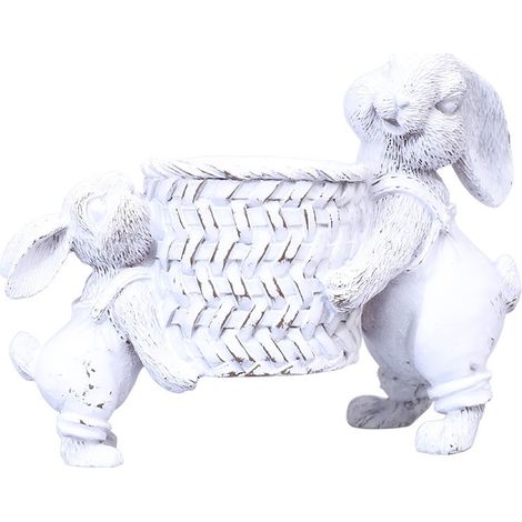 Statuette de lapin décorative – Sculpture de table avec panier – Objet de collection et décoration artisanale (1/5)