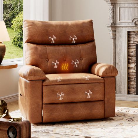 Fauteuil inclinable cuir oversize chauffage massage pivotant bascule manuel adulte accoudoirs dossier confortable salon (1/5)