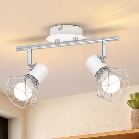 GBLY faretto da soffitto bianca soggiorno sala da pranzo illuminazione retrò gabbia faretto orientabile 2x prese E14 350° rotante 90° girevole lampada interna (1/5)