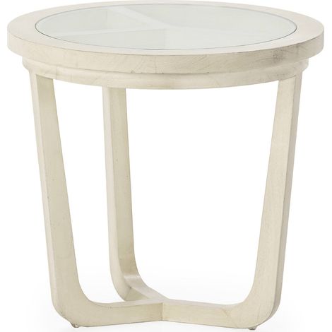 Table d'appoint blanc voilé bois de cèdre et verre élégant - blanc voilé et verre transparent (1/3)